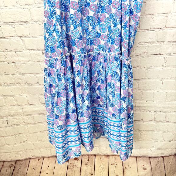 Simply Southern Wms M Blue Pineapple Print Cotton Midi Sun Dress Coastal Preppy - Picture 8 of 12